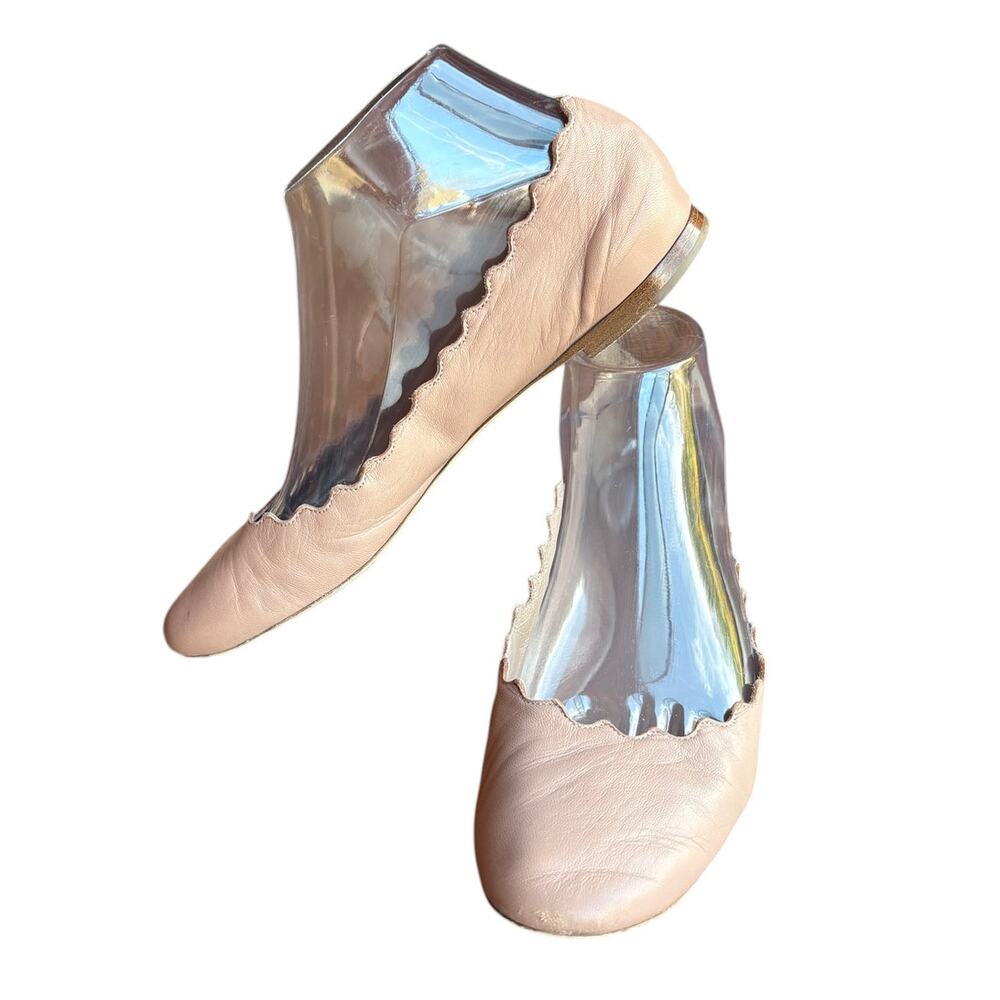 Chloe Lauren Ballerina Scalloped Edge Leather Flats Rosy Beige size 38/8 US - Picture 14 of 16